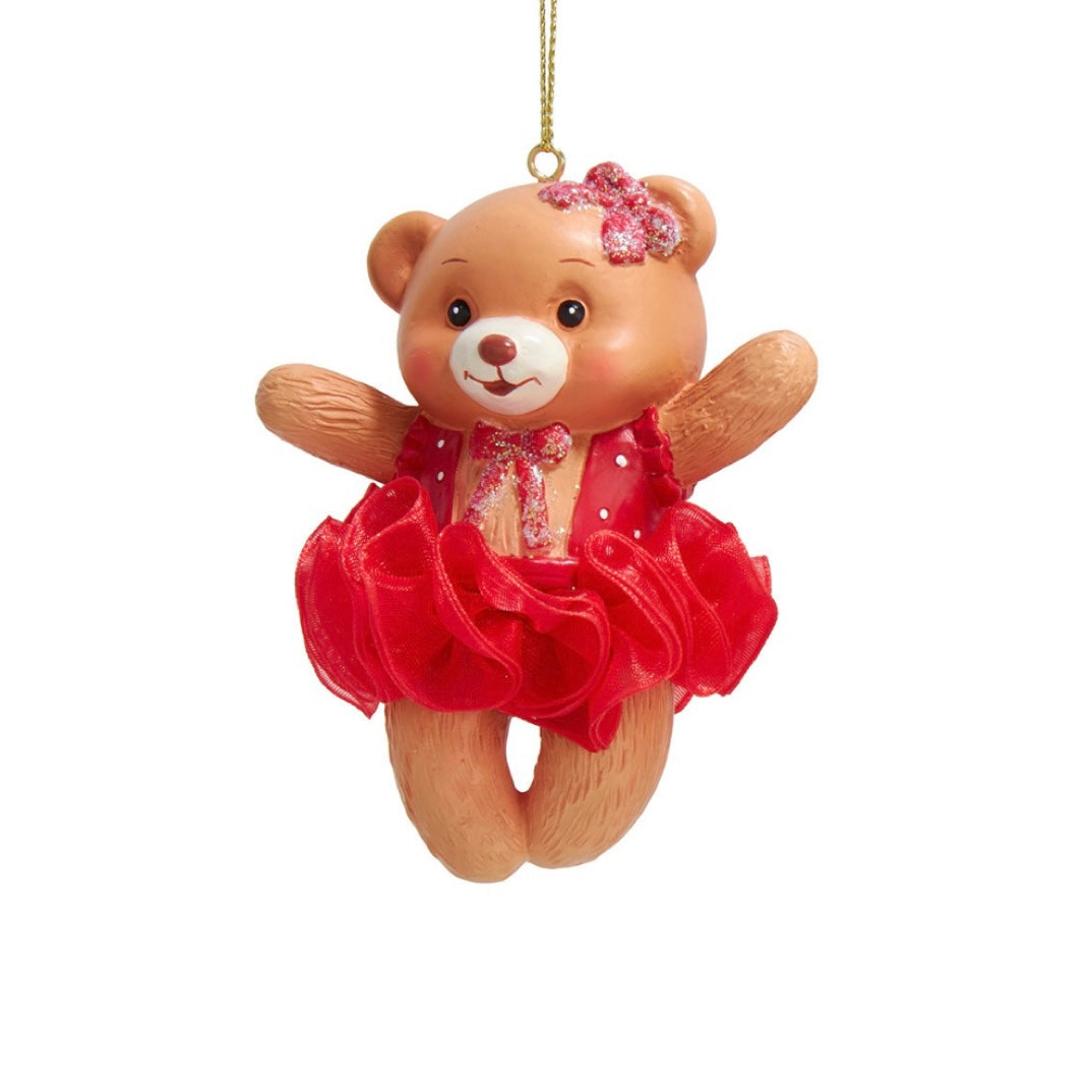 3.74 Inch Resin Ballet Teddy Bear Ornament (Red)