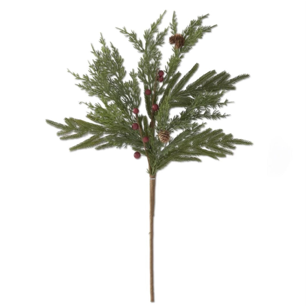 24 Inch Real Touch Mixed Pine Ster w/Pinecones & Red Berries