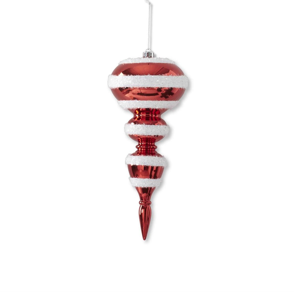 11.5 Inch Snowy Giltered Striped Red Mirrored Shatterproof