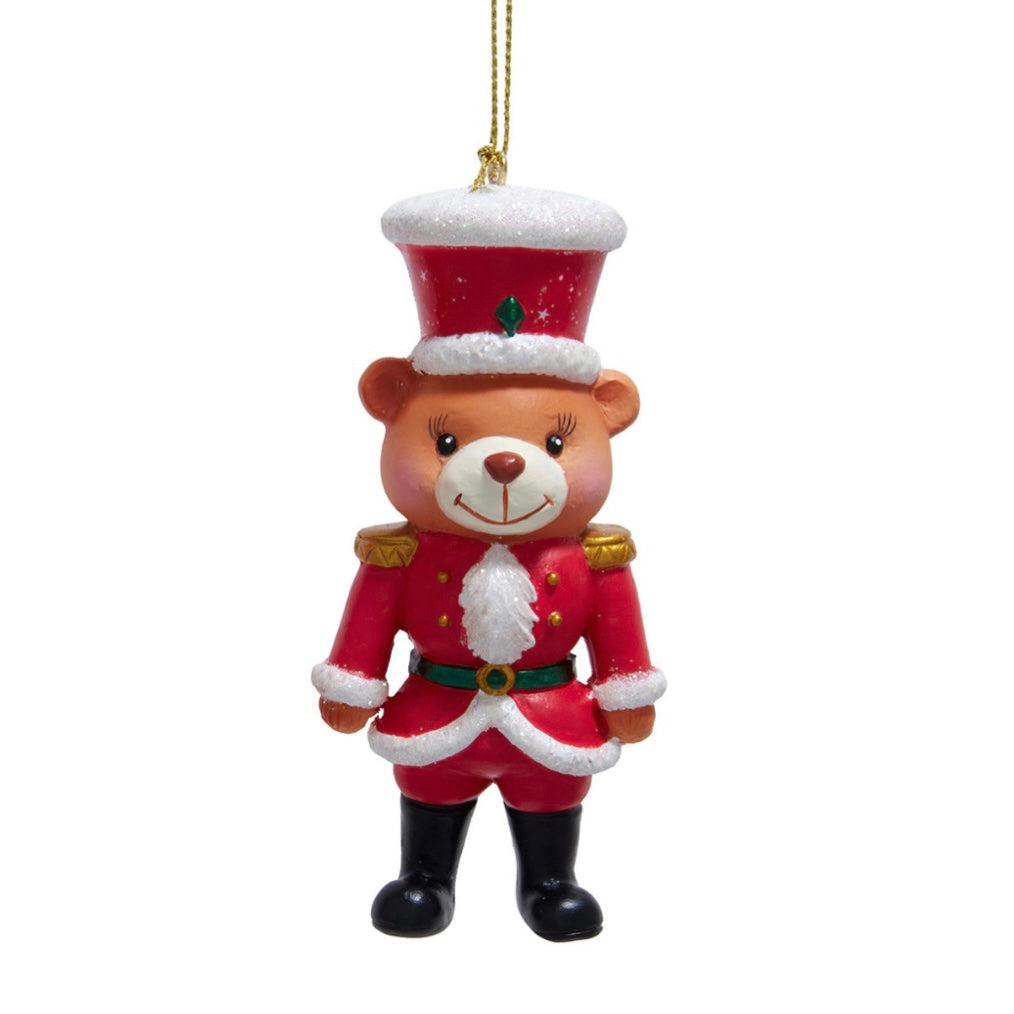 4.33 Inch Resin Soldier Teddy Bear Ornament (Red)