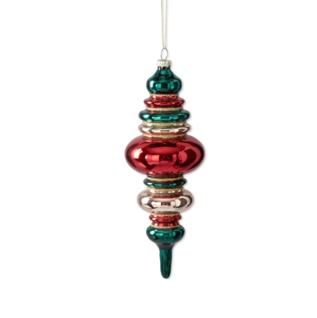 8.5 Inch Red Gold & Green Glass Finial Ornament