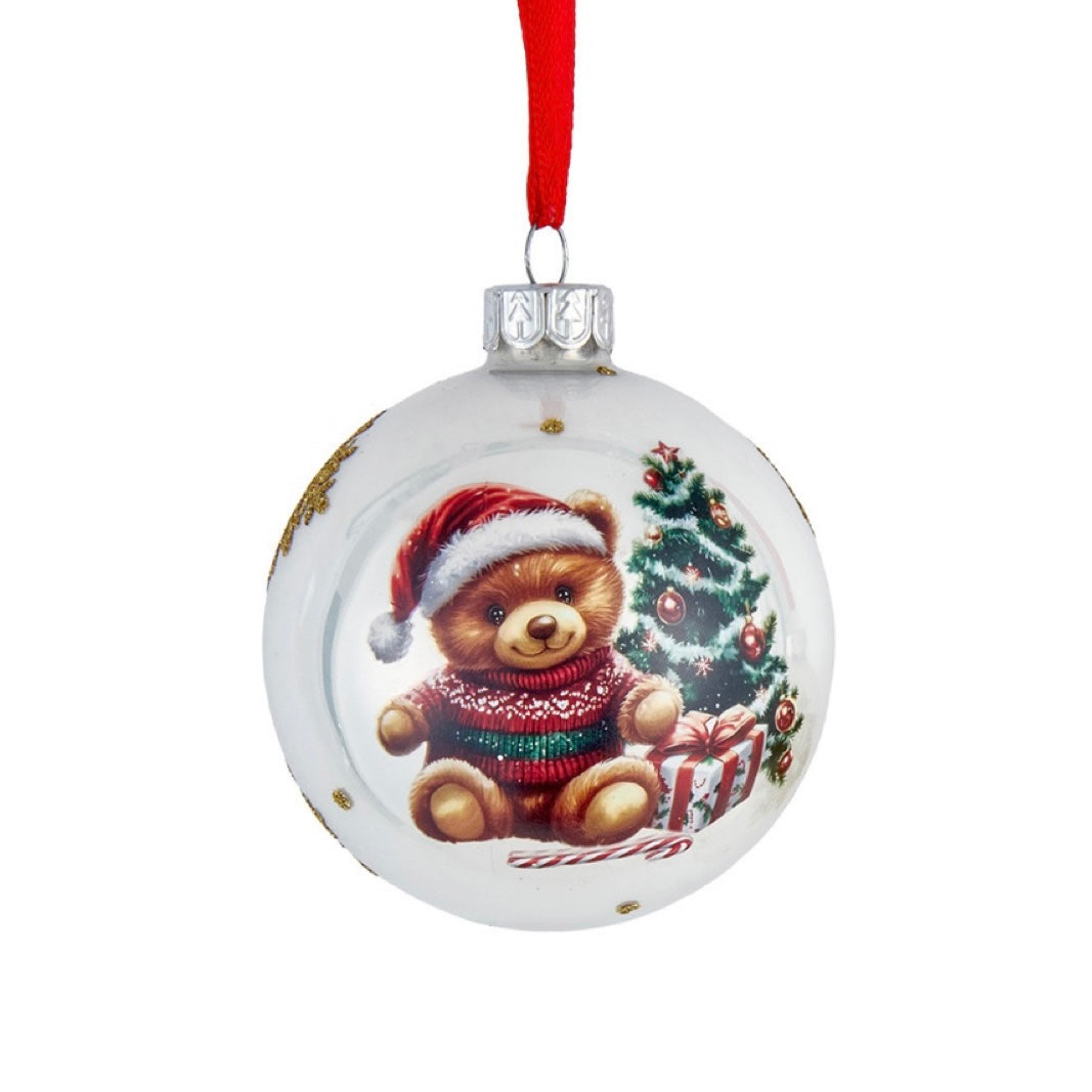 3 Inch Pearl White Decal Teddy Bear Round - Tree