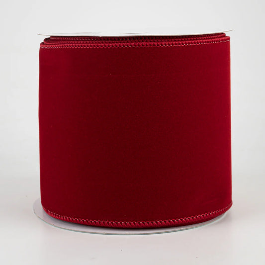 4 Inch Wired Velvet Ribbon: Cranberry (10 Yards)