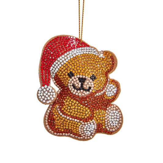 3 Inch Glass Bedazzled Teddy Bear Ornament - Santa Hat
