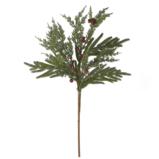 24 Inch Real Touch Mixed Pine Ster w/Pinecones & Red Berries
