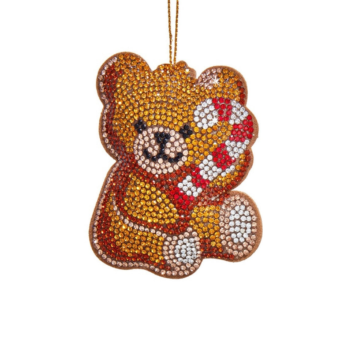3 Inch Glass Bedazzled Teddy Bear Ornament - Candy Cane