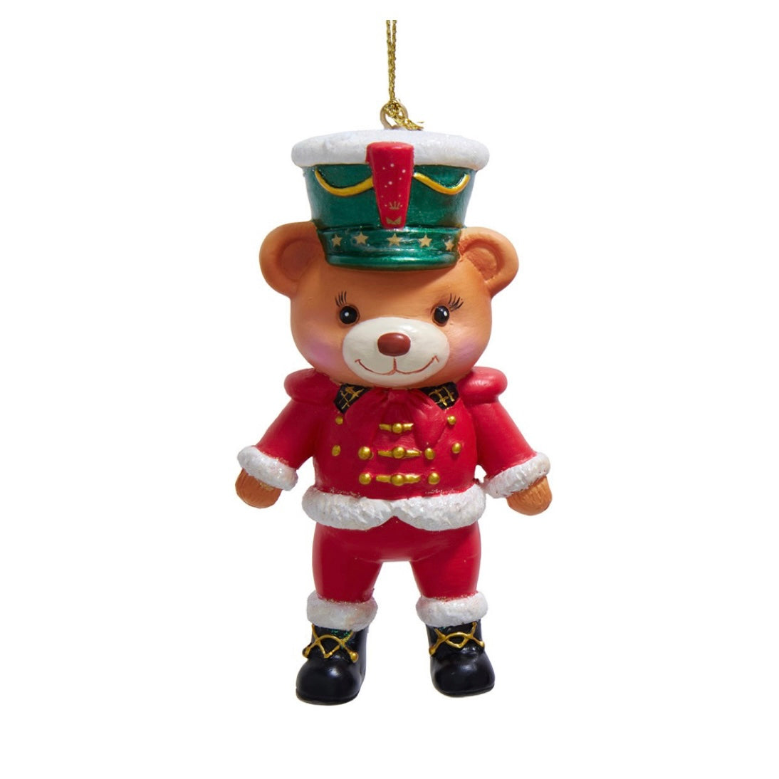 4.33 Inch Resin Soldier Teddy Bear Ornament (Green)