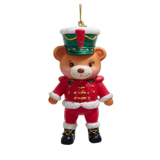 4.33 Inch Resin Soldier Teddy Bear Ornament (Green)