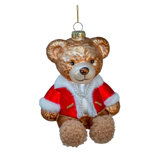 5.5 Inch Glass Bear Wearing Coat Ornament