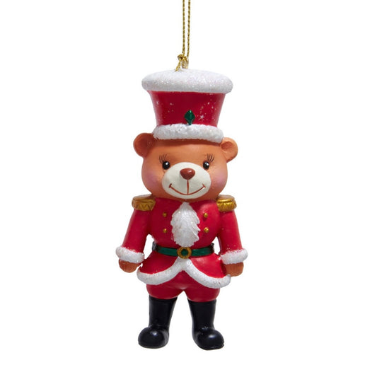 4.33 Inch Resin Soldier Teddy Bear Ornament (Red)