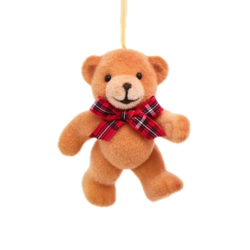 3.74 Inch Tan Bear with Plaid Bow (Standing)