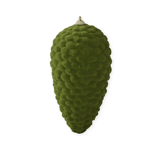 7 Inch Green Velvet Flocked Pinecone Ornament