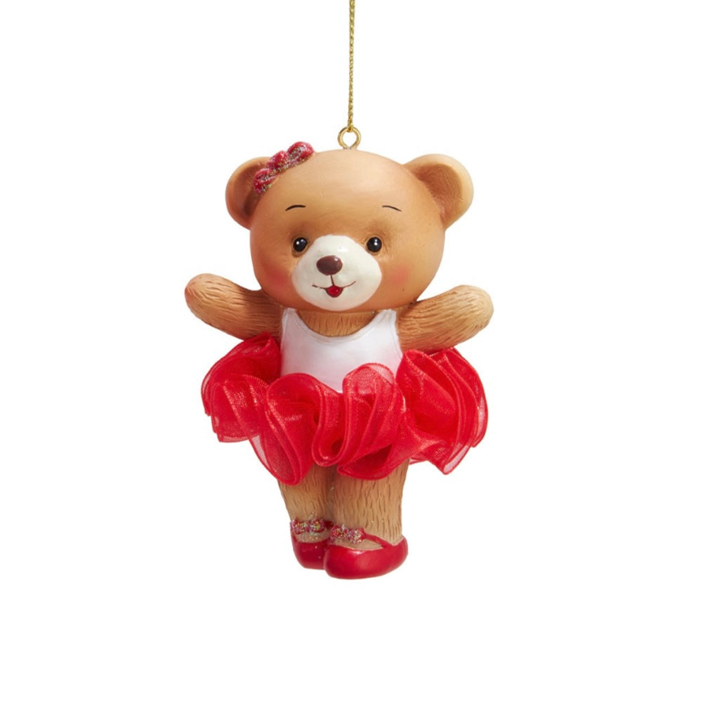 3.74 Inch Resin Ballet Teddy Bear Ornament (White)