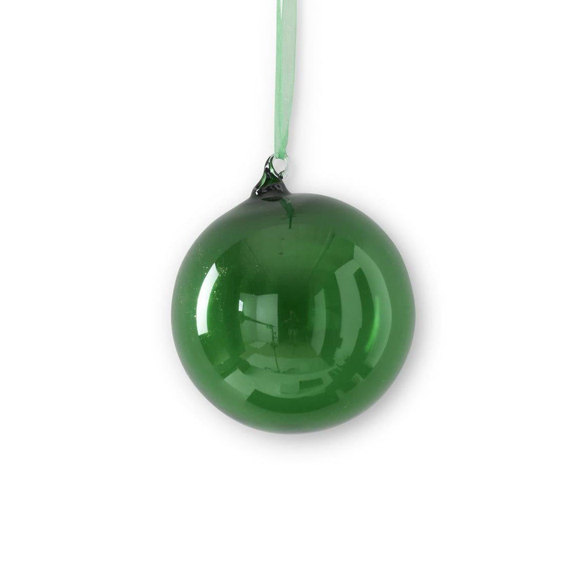 4.5 Inch Transparent Green Blow Glass Round Ornament