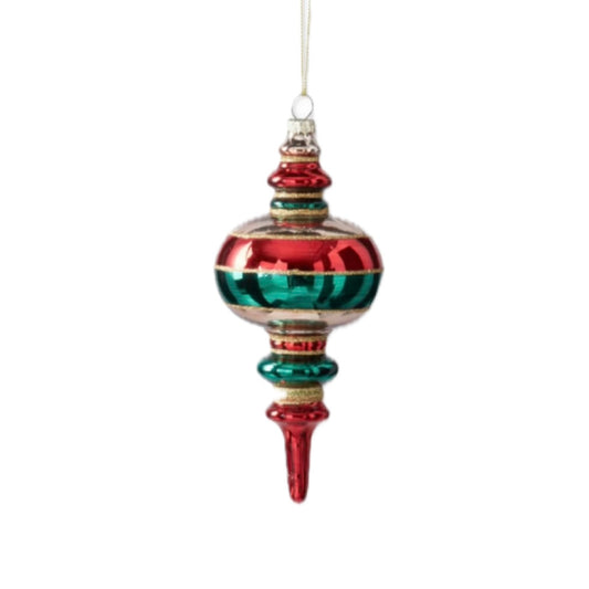 7.5 Inch Red Gold & Green Glass Finial Ornament