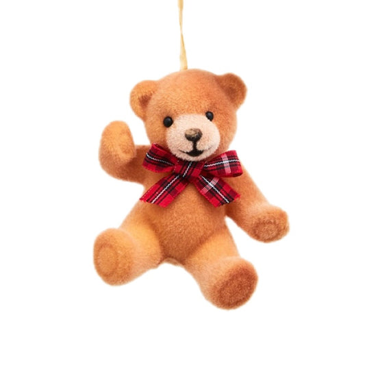 3.74 Inch Tan Bear with Plaid Bow (Sitting)