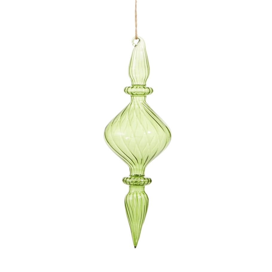 10 Inch Green Transparent Finial Ornament