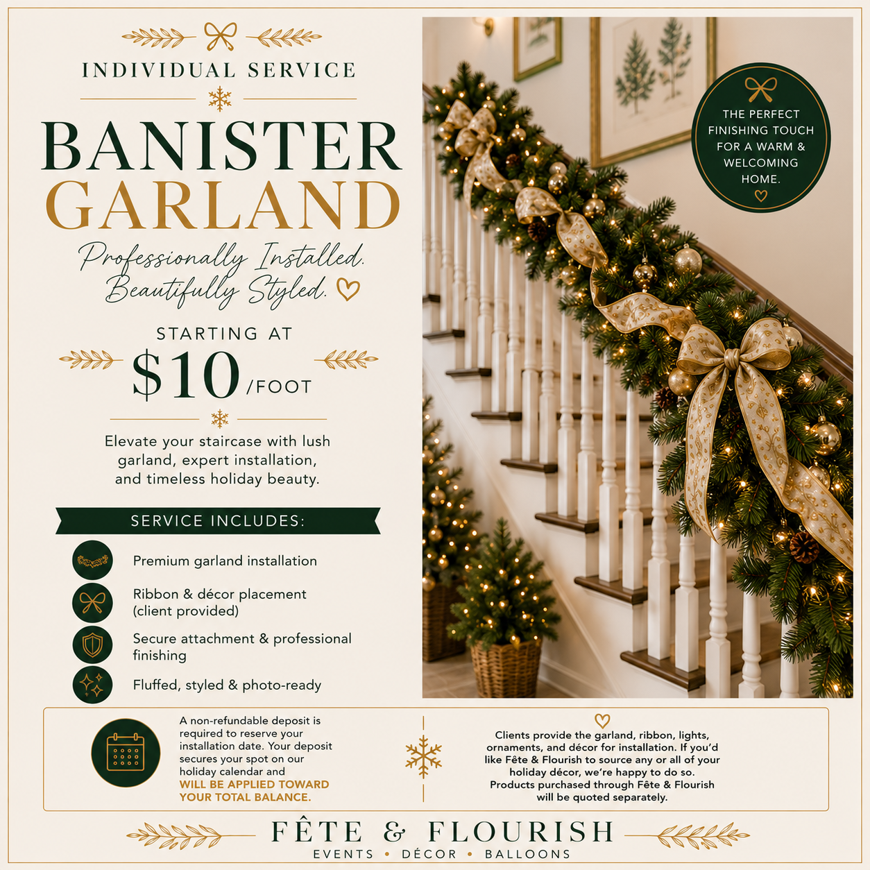 Banister Garland Installation ($50 Deposit)