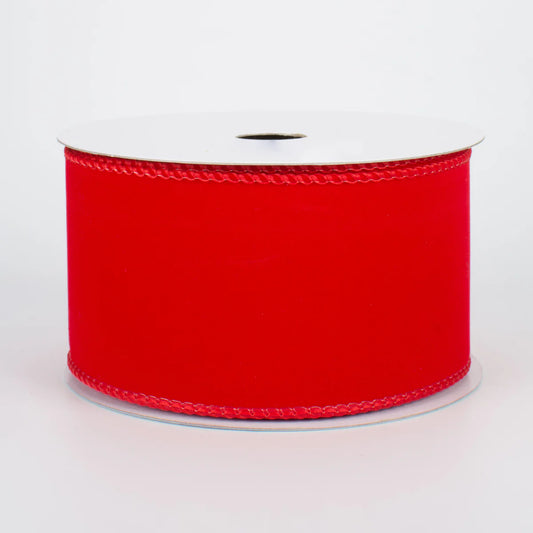 2.5 Inch Wired Velvet Ribbon: Red (10 Yards)