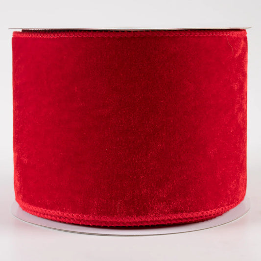 4 Inch Deluxe Velvet Satin Backing Ribbon: Red (10 Yards)
