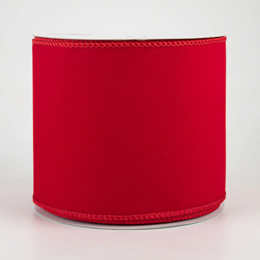 4 Inch Wired Velvet Ribbon: Red (10 Yards)