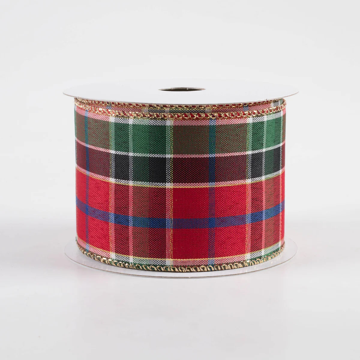 2.5 Inch Metallic Plaid Ribbon: Red, Blue, Green, Gold (10 Yards)