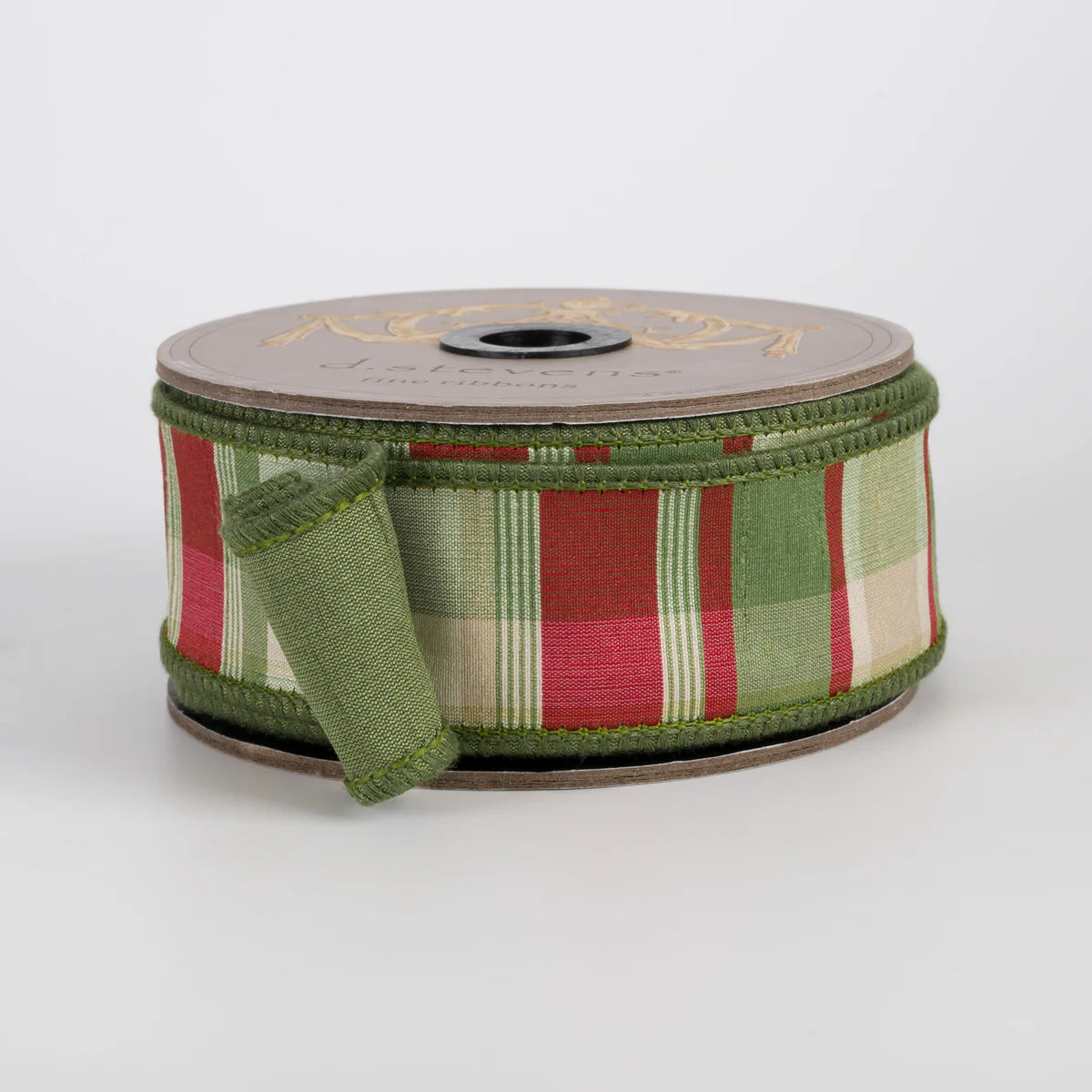 D Stevens 1.5 Inch Faux Dupioni Wallis Plaid Ribbon: Red & Moss Green (10 Yards)